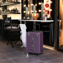 Load image into Gallery viewer, 2 Drawers Portable Lockable Cosmetic Makeup Travel Case Black/Purple Makeup Organizers Living and Home