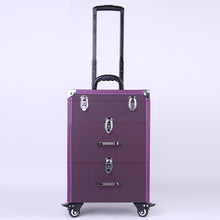 Load image into Gallery viewer, 2 Drawers Portable Lockable Cosmetic Makeup Travel Case Black/Purple Makeup Organizers Living and Home