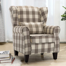 Load image into Gallery viewer, Elegant Coffee Checkered Sofa with Cushions and Walnut Legs Living and Home