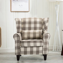 Load image into Gallery viewer, Elegant Coffee Checkered Sofa with Cushions and Walnut Legs Living and Home