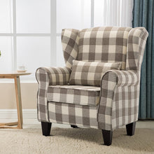 Load image into Gallery viewer, Elegant Coffee Checkered Sofa with Cushions and Walnut Legs Living and Home