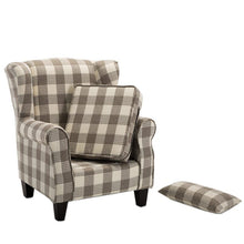 Load image into Gallery viewer, Elegant Coffee Checkered Sofa with Cushions and Walnut Legs Living and Home