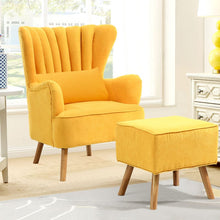 Load image into Gallery viewer, Occasion Faux Wool Wingback Chair Padded Armchair and Footstool Wingback Chairs Living and Home Yellow