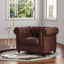 Load image into Gallery viewer, Brown Faux Leather Chesterfield Rolled Chair Chesterfield Chair Living and Home Brown