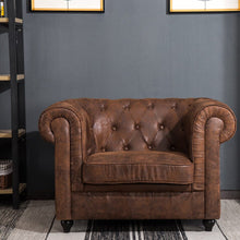 Load image into Gallery viewer, Brown Faux Leather Chesterfield Rolled Chair Chesterfield Chairs Living and Home
