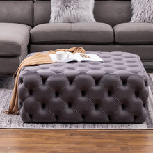 Load image into Gallery viewer, 100cm Wide Grey Square Velvet Tufted Cocktail Footstool Footstools Living and Home
