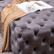 Load image into Gallery viewer, 100cm Wide Grey Square Velvet Tufted Cocktail Footstool Footstools Living and Home