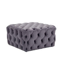 Load image into Gallery viewer, 100cm Wide Grey Square Velvet Tufted Cocktail Footstool Footstools Living and Home