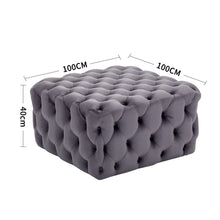 Load image into Gallery viewer, 100cm Wide Grey Square Velvet Tufted Cocktail Footstool Footstools Living and Home