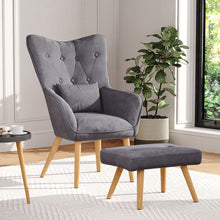 Load image into Gallery viewer, Velvet Wingback Lounge Armchair and Footstool WingbackChair and Footstool Living and Home