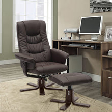 Load image into Gallery viewer, PU Leather Swivel Recliner Chair Armchair with Footstool Recliners Living and Home Brown