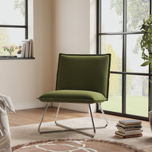 Load image into Gallery viewer, Modern Linen Accent Chair with Chrome Crossed Frame Cocktail Chairs Living and Home Green