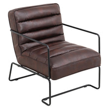 Load image into Gallery viewer, Mid-Century PU leather Linen Armchair with Metal Base