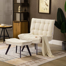 Load image into Gallery viewer, Modern Accent Chair with Footstool Bedroom Comfy Folding Chair Set Lounge Chairs Living and Home Beige