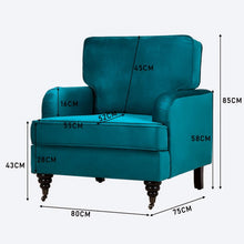 Load image into Gallery viewer, 85cm Height Teal Velvet Padded Armchair with Removable Cushion Other Occasional Chairs Living and Home
