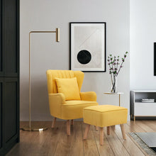 Load image into Gallery viewer, Yellow/Grey Contemporary Upholstered Wingback Chair and Footstool Set Wingback Chairs Living and Home