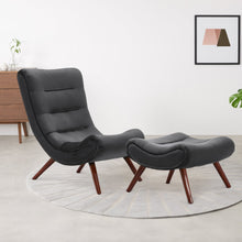 Load image into Gallery viewer, Black Modern Curved Velvet Lounge Chair with Footstool Lounge Chairs Living and Home
