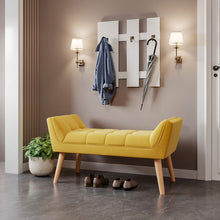Load image into Gallery viewer, Tufted Fabric Bed Bench Upholstered Footstool Footstools Living and Home Yellow