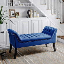 Load image into Gallery viewer, Contemporary Velvet Buttoned Bench with Black Wood Legs Footstools Living and Home