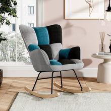 Load image into Gallery viewer, 3ft Patchwork Upholstered Rocking Chair with Wooden Skates Rocking Chairs Living and Home Grey&Blue&Black