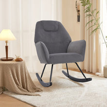 Load image into Gallery viewer, Grey High Back Rocking Chair for Nursery with Upholstered Armch Rocking Chairs Living and Home
