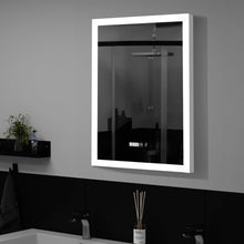 Load image into Gallery viewer, Anti-Fog Aluminum LED Touch Switch Bathroom Vanity Mirror with Clock Bathroom Mirrors Living and Home Square Shape LED
