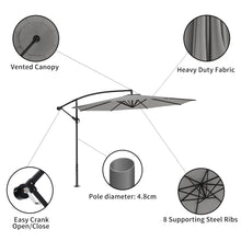 Load image into Gallery viewer, 3M Light Grey Sun Parasol Hanging Banana Umbrella Parasols Living and Home