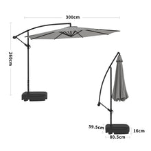 Load image into Gallery viewer, 3M Light Grey Sun Parasol Hanging Banana Umbrella Parasols Living and Home Rectangle water tank base