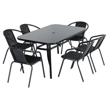 Load image into Gallery viewer, Outdoor Tempered Glass Garden Table with Four Rattan Chairs