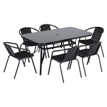 Load image into Gallery viewer, Outdoor Tempered Glass Garden Table with Six Rattan Chairs