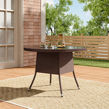 Load image into Gallery viewer, Garden Wicker Tempered Glass Table with Parasol Hole