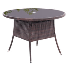 Load image into Gallery viewer, Garden Wicker Tempered Glass Table with Parasol Hole