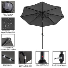 Load image into Gallery viewer, Black 3m Iron Garden Parasol Sun Umbrella With Solar LED Lights Parasols & Rain Umbrellas Living and Home