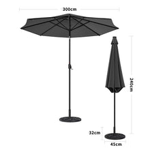 Load image into Gallery viewer, Black 3m Iron Garden Parasol Sun Umbrella With Solar LED Lights Parasols & Rain Umbrellas Living and Home 10KG Petal cement tank base