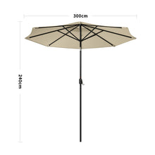 Load image into Gallery viewer, Beige 3m Patio Garden Parasol Sun Umbrella Sunshade Canopy With Solar LED Lights Parasols & Rain Umbrellas Living and Home Only parasol
