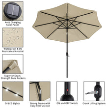 Load image into Gallery viewer, Beige 3m Patio Garden Parasol Sun Umbrella Sunshade Canopy With Solar LED Lights Parasols & Rain Umbrellas Living and Home