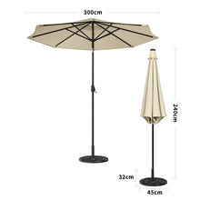 Load image into Gallery viewer, Beige 3m Patio Garden Parasol Sun Umbrella Sunshade Canopy With Solar LED Lights Parasols & Rain Umbrellas Living and Home 10KG Petal cement tank base