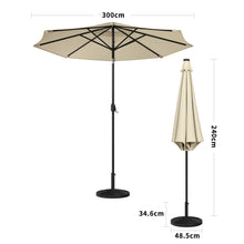 Load image into Gallery viewer, Beige 3m Patio Garden Parasol Sun Umbrella Sunshade Canopy With Solar LED Lights Parasols & Rain Umbrellas Living and Home Circle Effect 14KG Resin tank base