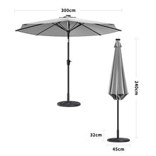 Load image into Gallery viewer, Light Grey 3M Lighted Market Sunbrella Umbrella with Solar Strip LED Lights Parasols & Rain Umbrellas Living and Home Parasol + 10KG Petal cement tank base
