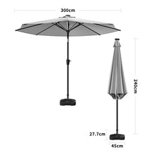 Load image into Gallery viewer, Light Grey 3M Lighted Market Sunbrella Umbrella with Solar Strip LED Lights Parasols & Rain Umbrellas Living and Home Parasol + Circle Effect 14KG Resin tank base