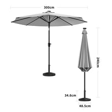 Load image into Gallery viewer, Light Grey 3M Lighted Market Sunbrella Umbrella with Solar Strip LED Lights Parasols & Rain Umbrellas Living and Home Parasol + Rattan Effect 14KG Resin tank base