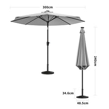 Load image into Gallery viewer, Light Grey 3M Lighted Market Sunbrella Umbrella with Solar Strip LED Lights Parasols & Rain Umbrellas Living and Home Parasol + Rectangle water tank base