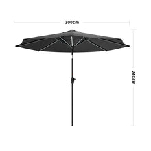 Load image into Gallery viewer, Black 3M Lighted Market Sunbrella Umbrella with Solar Strip LED Lights Parasols & Rain Umbrellas Living and Home Parasol Only