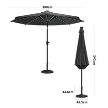 Load image into Gallery viewer, Black 3M Lighted Market Sunbrella Umbrella with Solar Strip LED Lights Parasols & Rain Umbrellas Living and Home Parasol + Rattan Effect 14KG Resin tank base