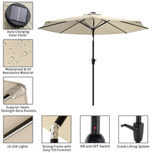 Load image into Gallery viewer, Beige 3M Lighted Market Sunbrella Umbrella with Solar Strip LED Lights Parasols & Rain Umbrellas Living and Home