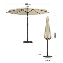 Load image into Gallery viewer, Beige 3M Lighted Market Sunbrella Umbrella with Solar Strip LED Lights Parasols & Rain Umbrellas Living and Home Parasol + 10KG Petal cement tank base
