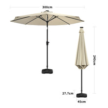 Load image into Gallery viewer, Beige 3M Lighted Market Sunbrella Umbrella with Solar Strip LED Lights Parasols & Rain Umbrellas Living and Home Parasol + Circle Effect 14KG Resin tank base