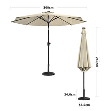 Load image into Gallery viewer, Beige 3M Lighted Market Sunbrella Umbrella with Solar Strip LED Lights Parasols & Rain Umbrellas Living and Home Parasol + Rattan Effect 14KG Resin tank base