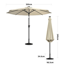 Load image into Gallery viewer, Beige 3M Lighted Market Sunbrella Umbrella with Solar Strip LED Lights Parasols & Rain Umbrellas Living and Home Parasol + Rectangle water tank base