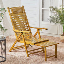 Load image into Gallery viewer, Foldable Bamboo Recliner Lounge Chair with Retractable Footrest Sun Loungers Living and Home